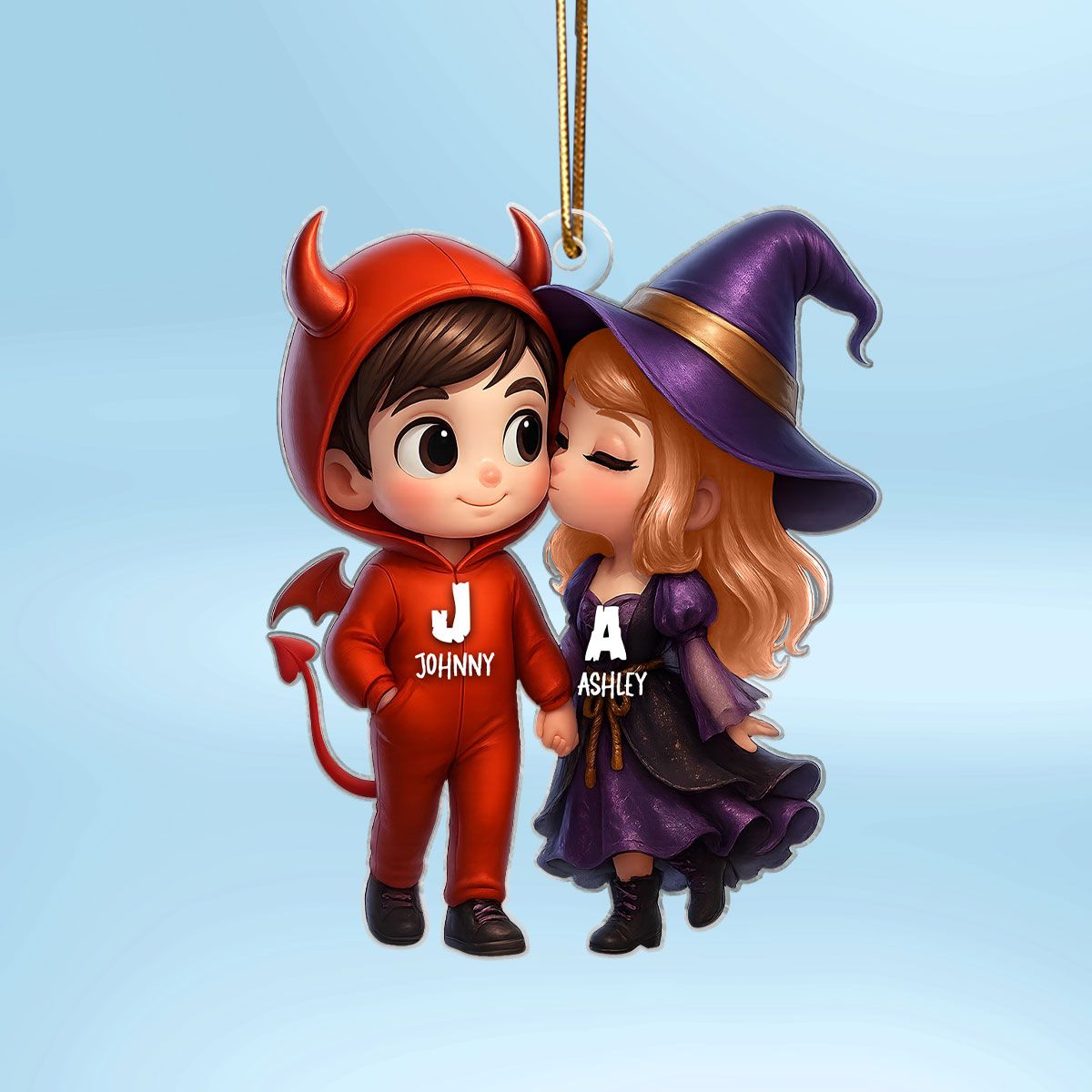 Cute Cartoon Halloween Couple Personalized Acrylic Ornament,Halloween Tree Decoration