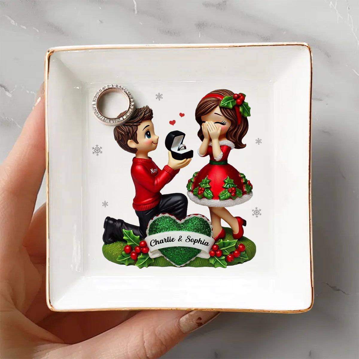 Marriage Proposal Jewelry Dish, Personalized Newly Engaged Couple Gift, She Said Yes!