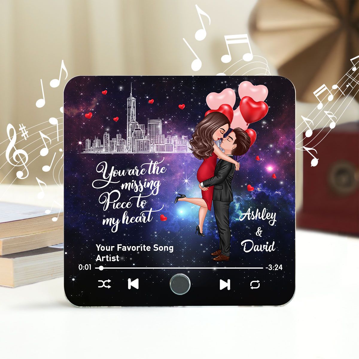 The Missing Piece To My Heart Couple Kissing Favorite Song Personalized Music Fridge Magnet, Gift For Couple