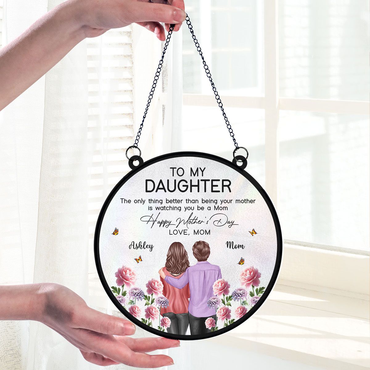 To My Daughter From Mom Happy Mother's Day Birth Flower Personalized Suncatcher, Mother's Day Gift For Daughter