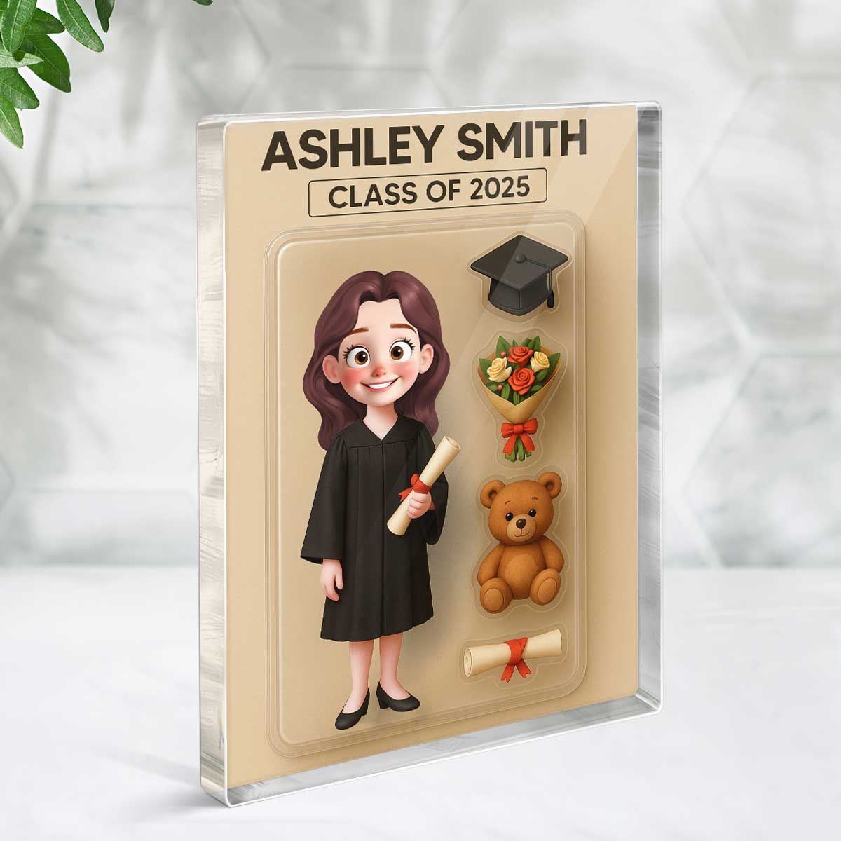 3D Effect Cartoon Funny Style Graduate Action Figure Pack Packaging Personalized Rectangle Acrylic Block Plaque