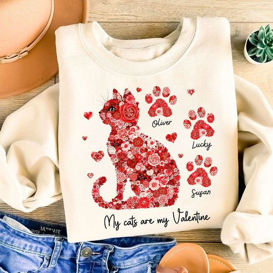 Valentine Cat Flower My Cat Is My Valentine Personalized Shirt, Gift for Cat Moms