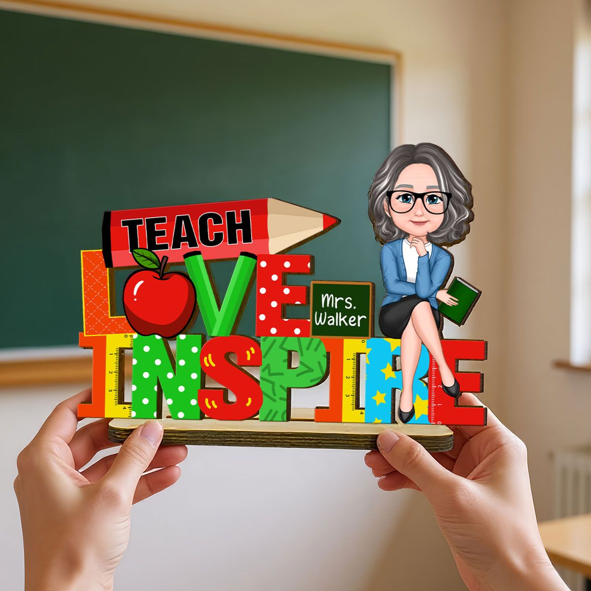 Teach Love Inspire Personalized Teacher Sign Table Decorations, Classroom Decor, Back to School Gift