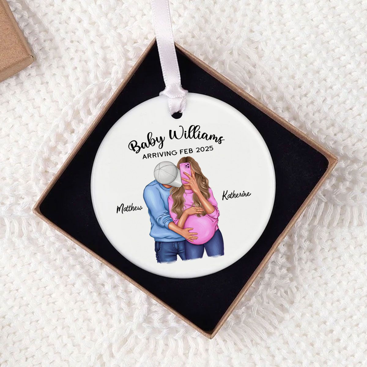 Personalized Hugging Pregnant Couple Ornament, Expecting Family, Baby Coming Soon, Pregnancy Announcement Personalized Ornament