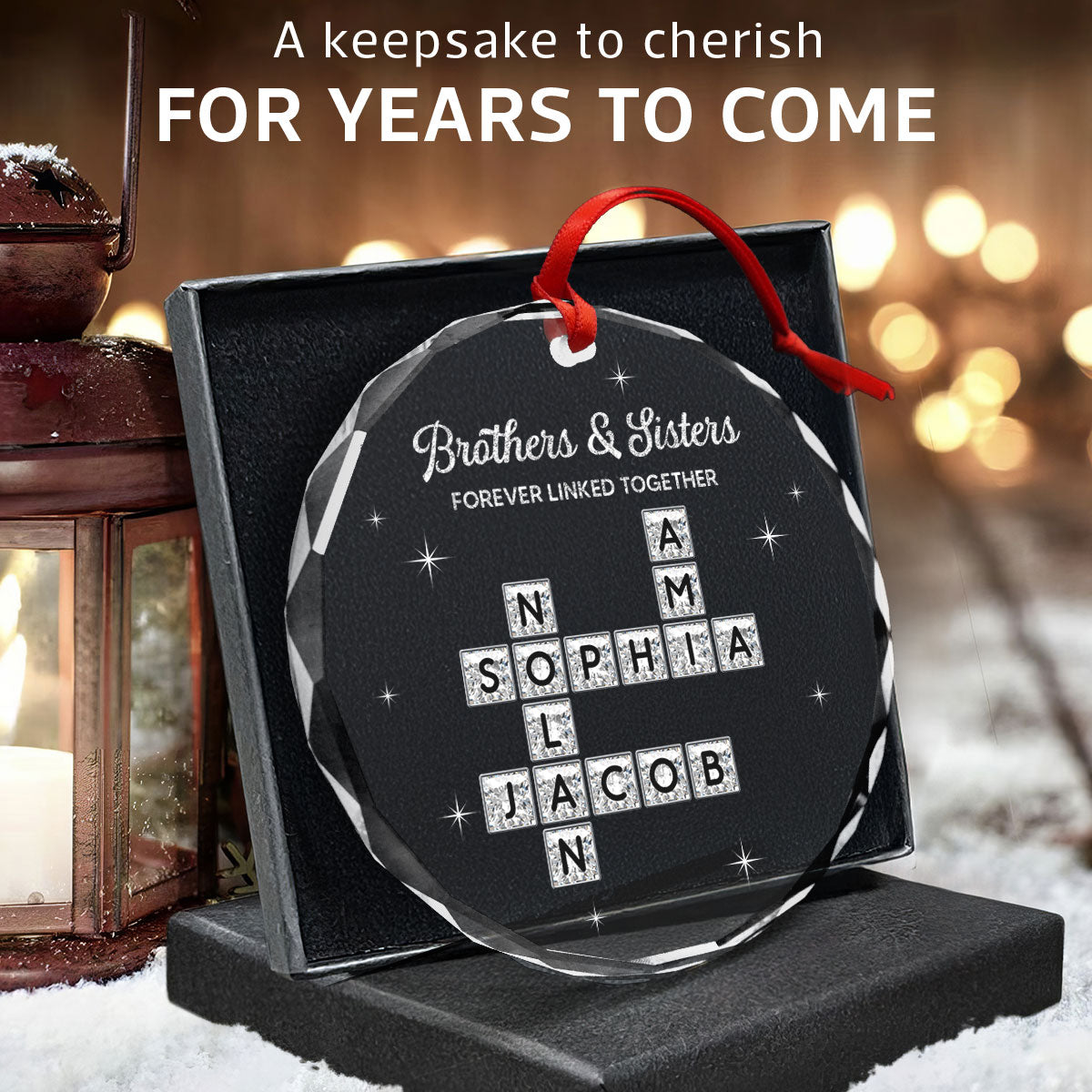 3D Shining Effect Brothers Sisters Crossword Puzzle Art - Personalized Glass Ornament - Christmas Gift For Siblings, Brothers, Sisters