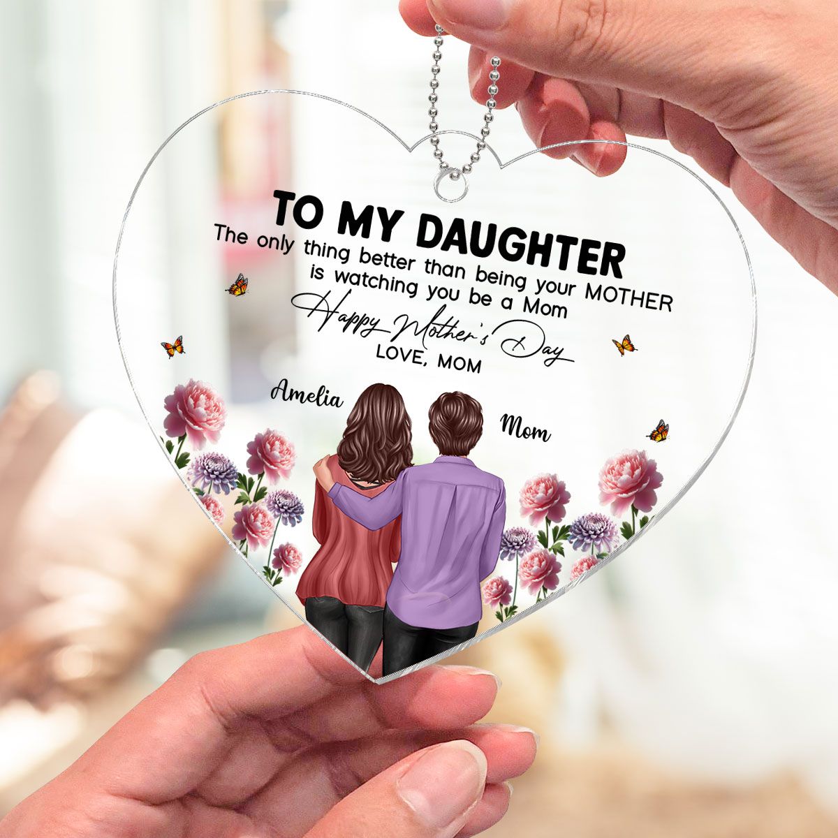 To My Daughter From Mom Happy Mother's Day Birth Flower Personalized Car Ornament, Mother's Day Gift For Daughter