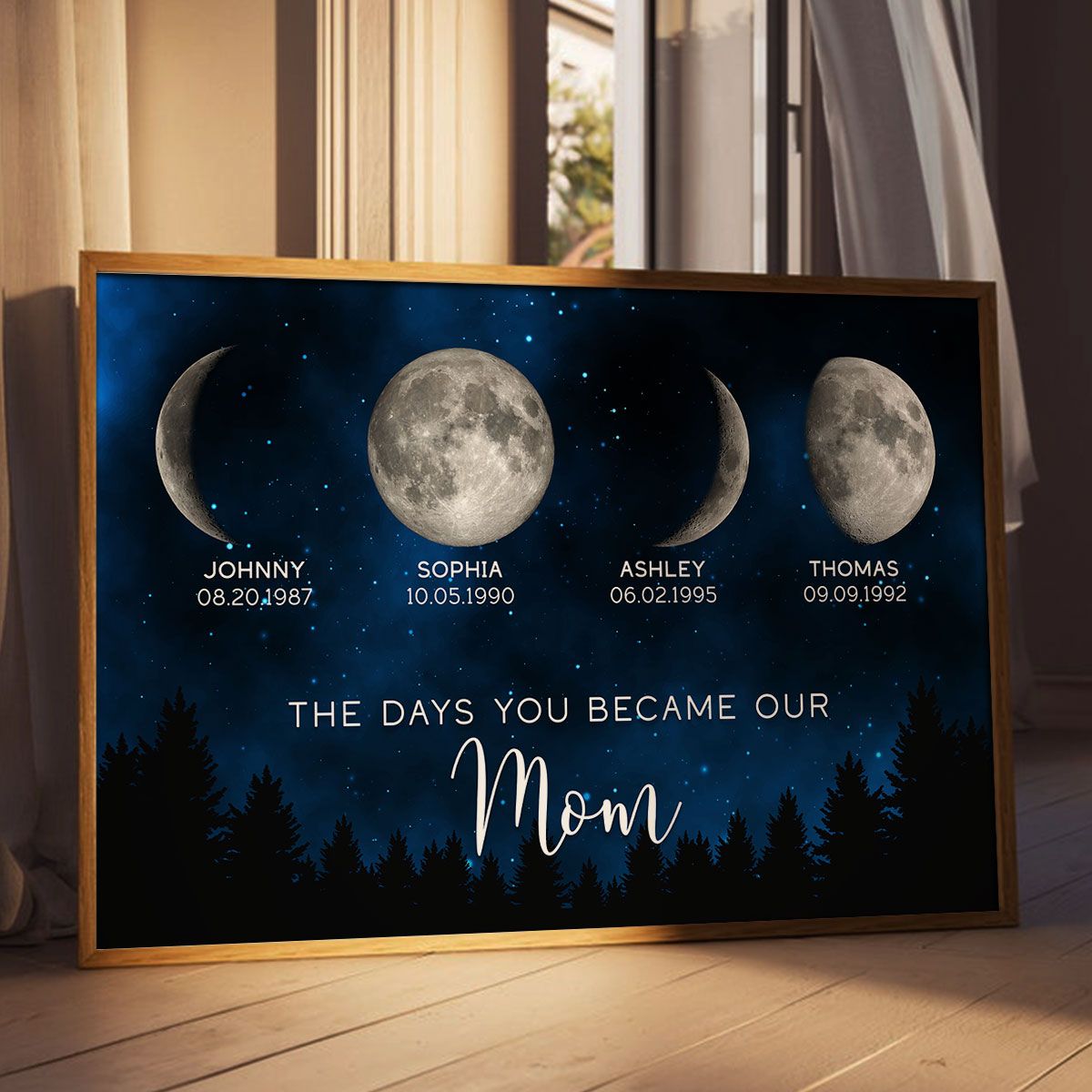Galaxy Night The Days You Became Our Mom Birthday Moon Phase Personalized Canvas, A Heartfelt Gift for Mom’s Birthday, Mother’s Day, or Just Because