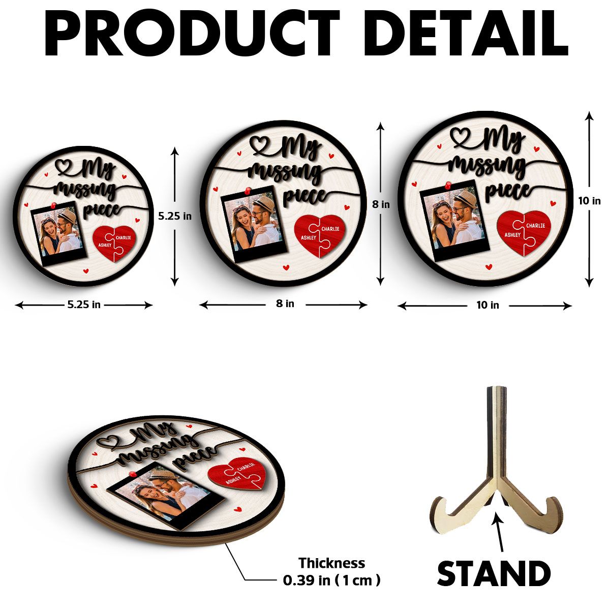 My Missing Piece Couple Photo Valentine's Day Gift Personalized 2-Layer Wooden Plaque