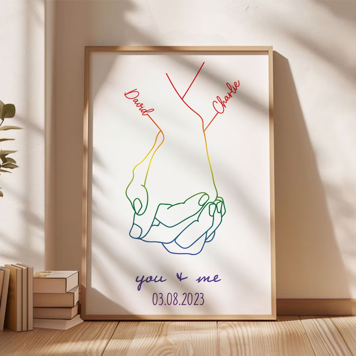 Personalized Couple Relationship Hand Line Art Print, Custom Canvas Gift for LGBTQ+ Couples