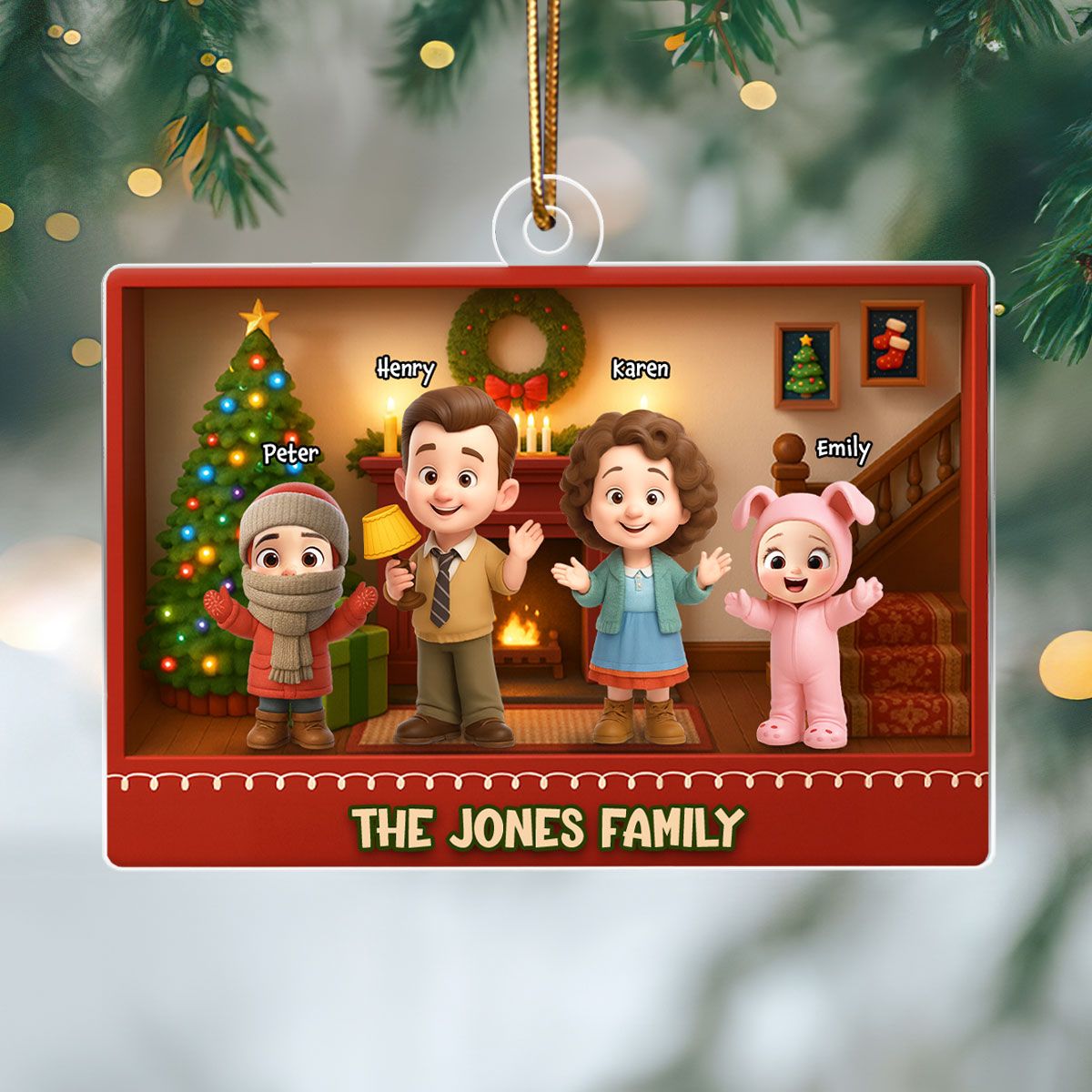 Family Christmas Action Figure Personalized Acrylic Ornament, Nostalgia Christmas Decor for Family