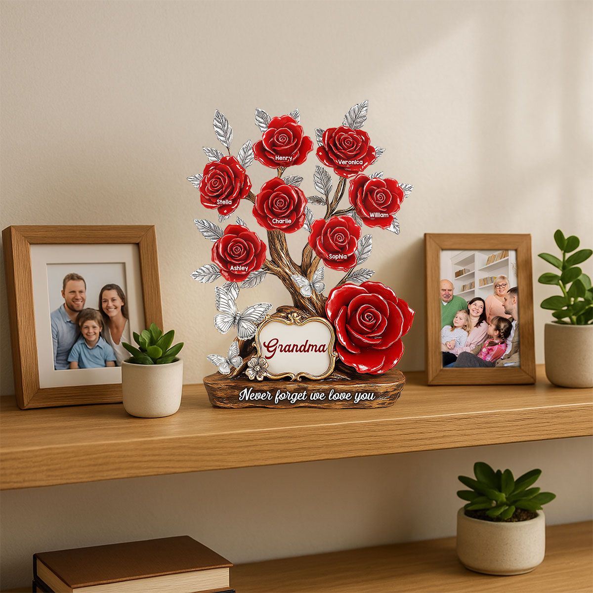 Mom Grandma & Kids Names On Roses Personalized Acrylic Block Plaque
