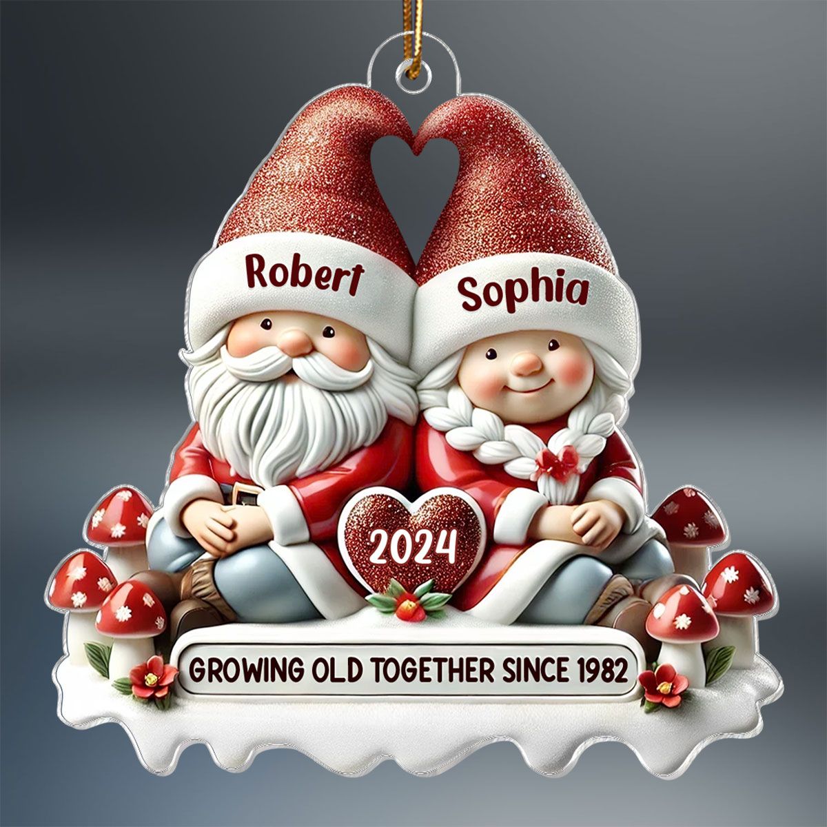 Gnome Couple Personalized Flat Acrylic Ornament, Christmas Gift For Him, For Her, Husband, Wife