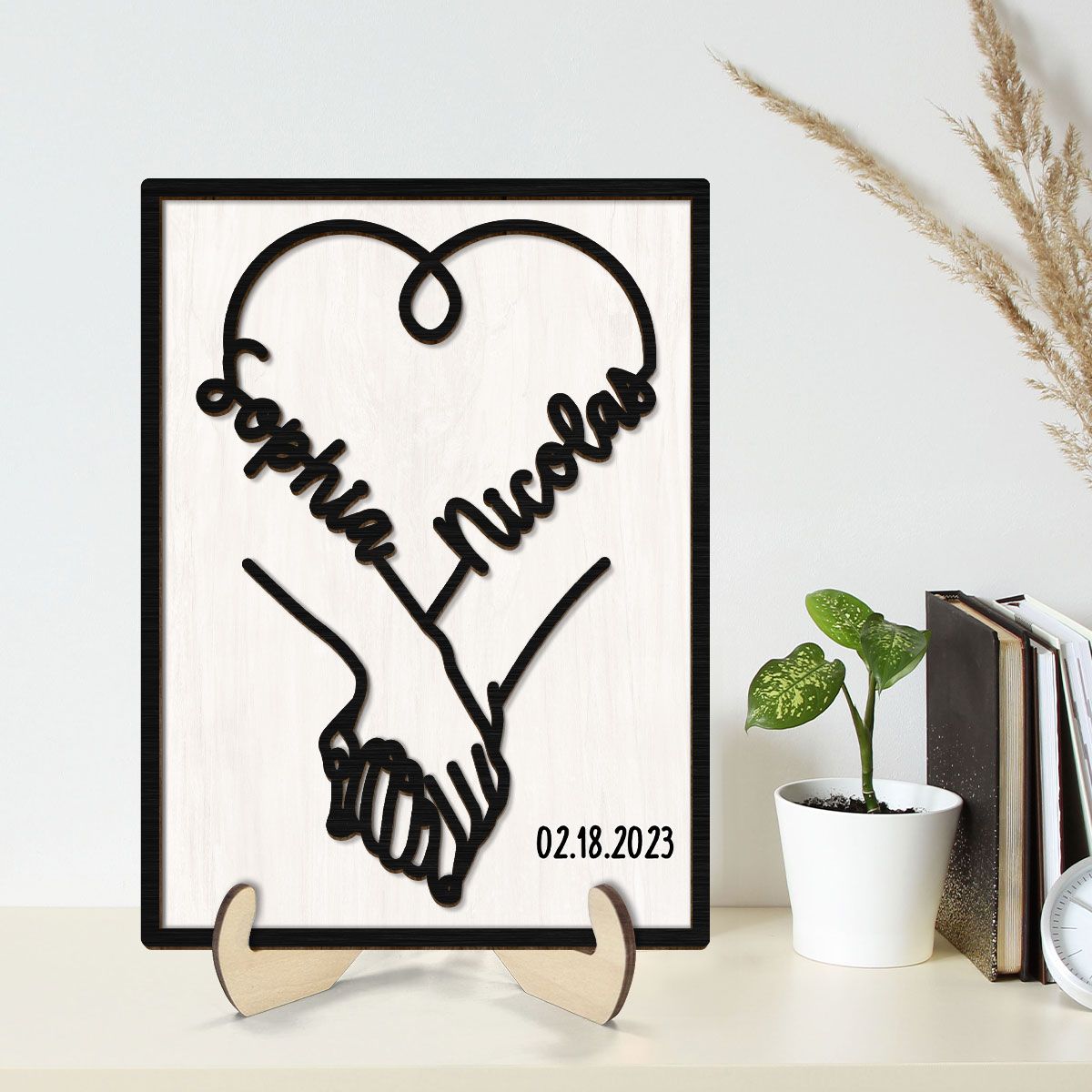 Couple Hand in Hand Valentine's Day Gift Anniversary Wedding Gift Personalized 2-Layer Wooden Plaqu