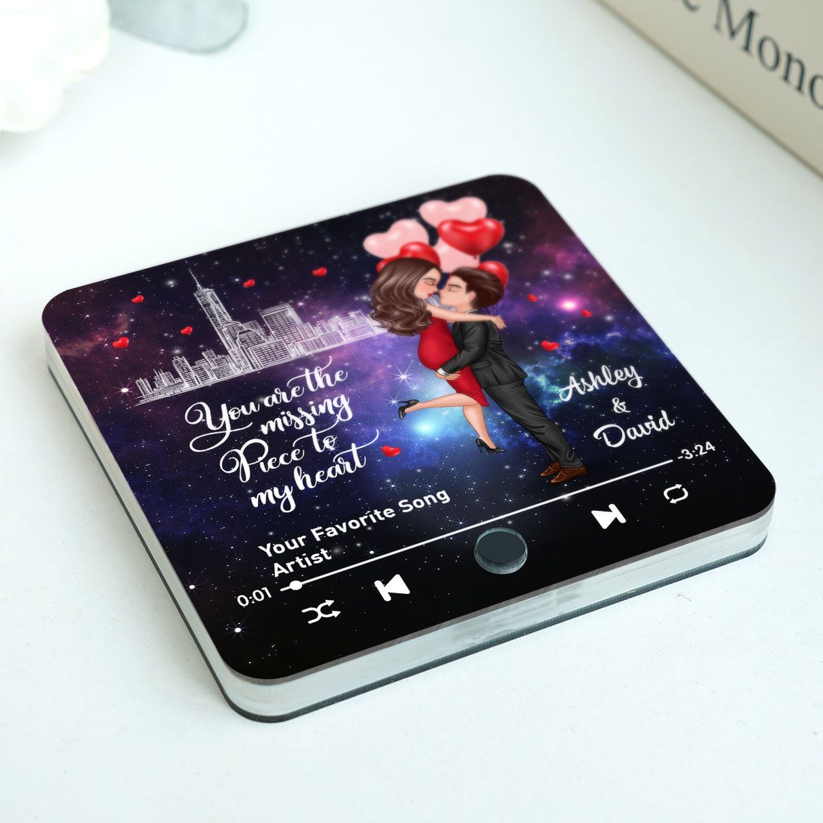 The Missing Piece To My Heart Couple Kissing Favorite Song Personalized Music Fridge Magnet, Gift For Couple