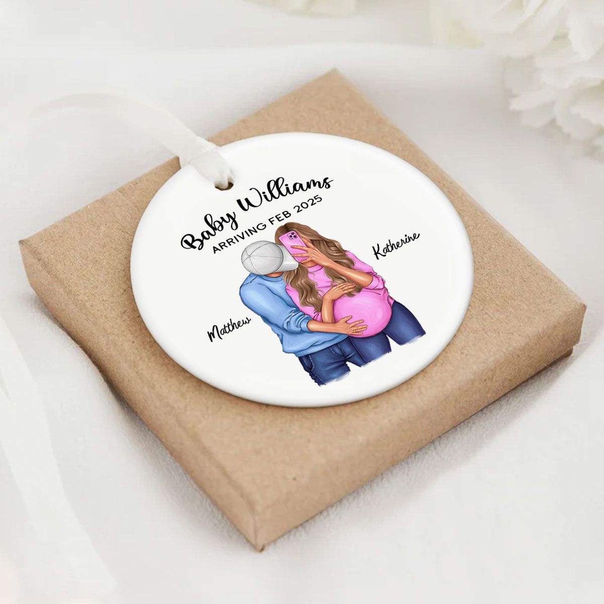 Personalized Hugging Pregnant Couple Ornament, Expecting Family, Baby Coming Soon, Pregnancy Announcement Personalized Ornament