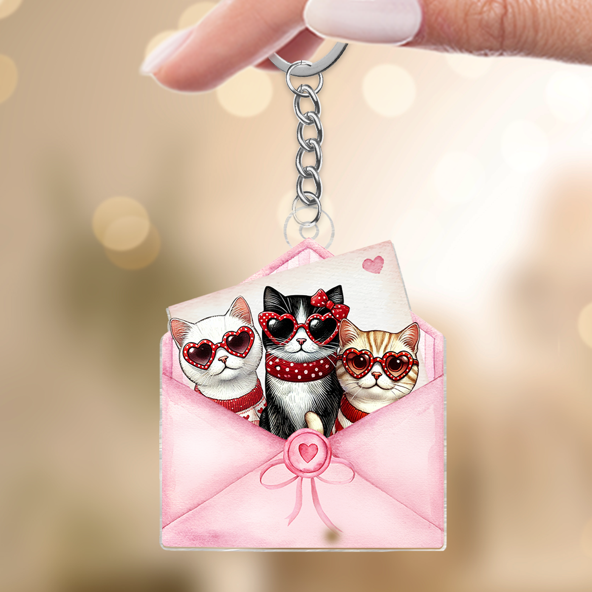 Cute Valentine Cat In Letter Envelope Personalized Acrylic Keychain, Gift for Cat Mom, Cat Dad