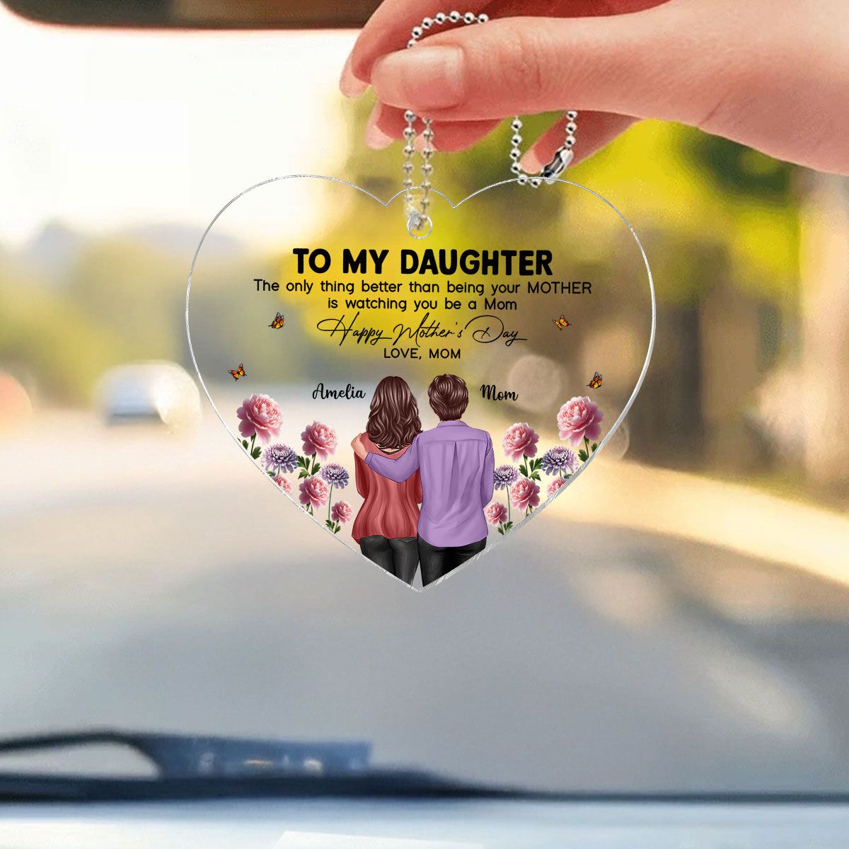 To My Daughter From Mom Happy Mother's Day Birth Flower Personalized Car Ornament, Mother's Day Gift For Daughter
