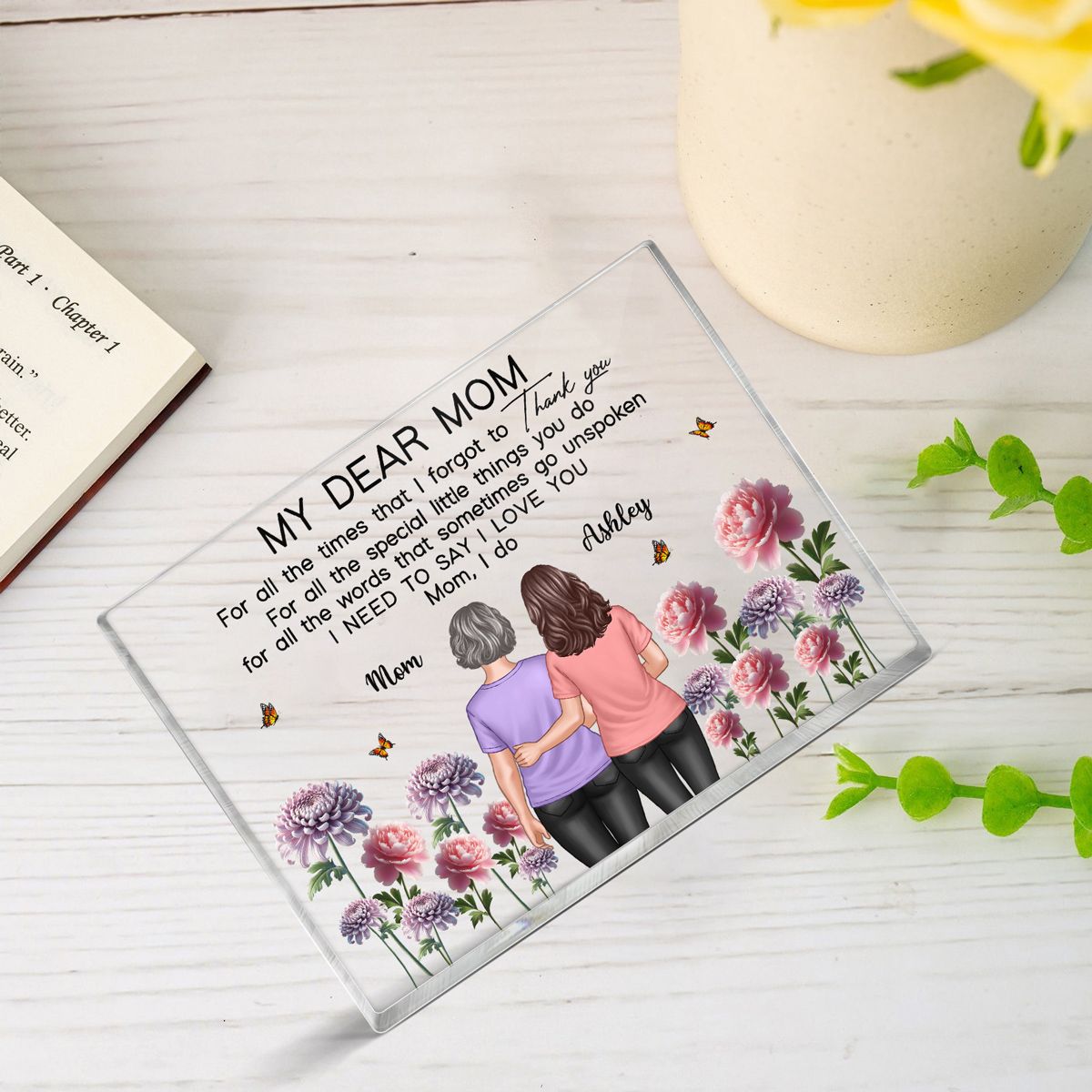 To My Mom Thank You I Love You Happy Mother's Day Birth Flower Personalized Acrylic Block Plaque