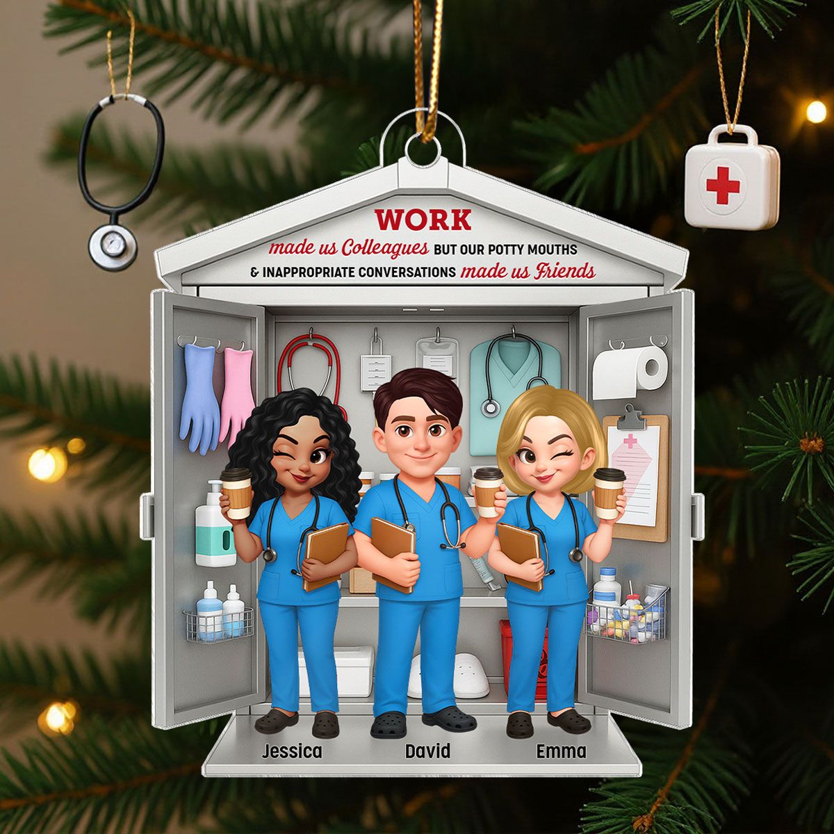 3D Effect Nurse Besties Medical Supplies Cabinet Personalized Acrylic Ornament, Christmas Gift for Coworkers