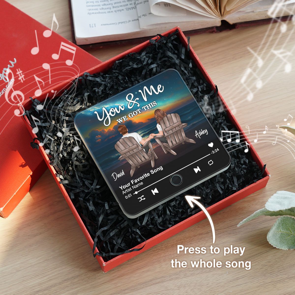 Night Beach Landscape Couple Sitting Back View Personalized Music Magnet