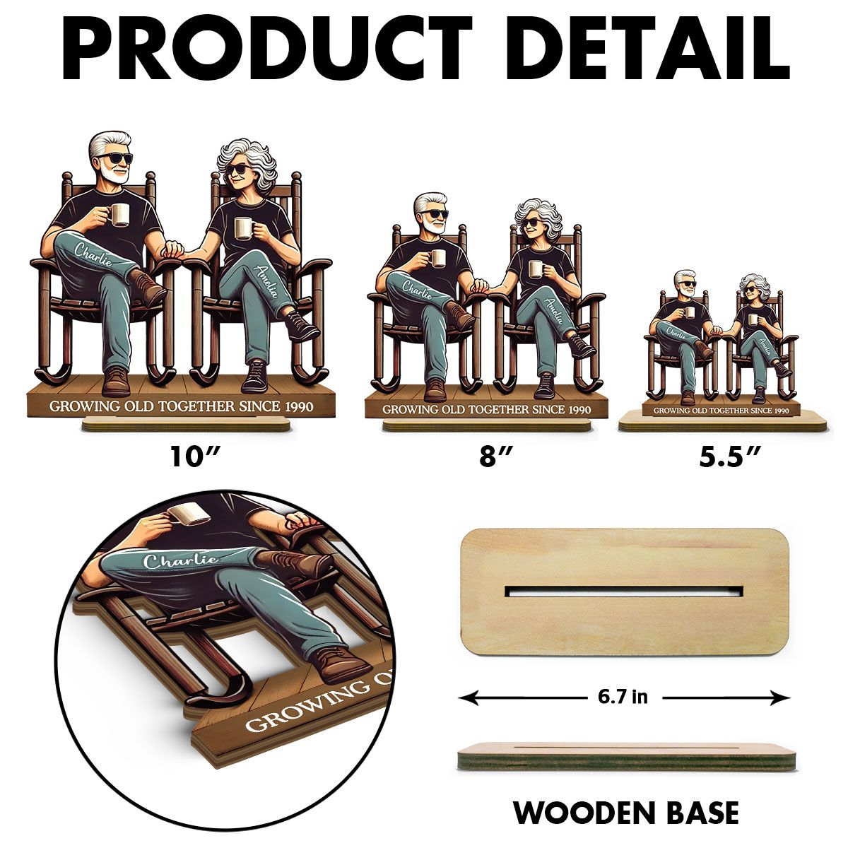 Old Couple Sitting On Front Porch Personalized Standing Wooden Plaque