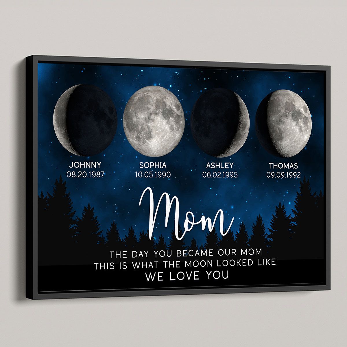 Galaxy Night The Day You Became Mom Custom Birth Moon Phase Personalized Canvas, Heartfelt 2025 Mother's Day Gift
