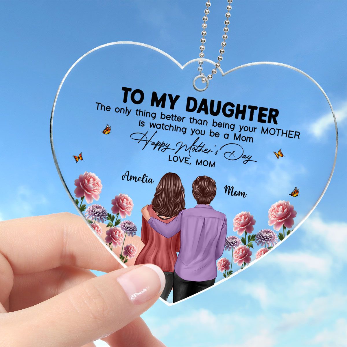 To My Daughter From Mom Happy Mother's Day Birth Flower Personalized Car Ornament, Mother's Day Gift For Daughter