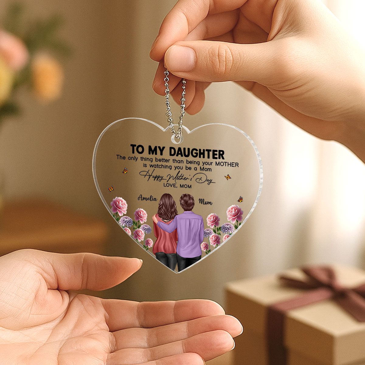 To My Daughter From Mom Happy Mother's Day Birth Flower Personalized Car Ornament, Mother's Day Gift For Daughter