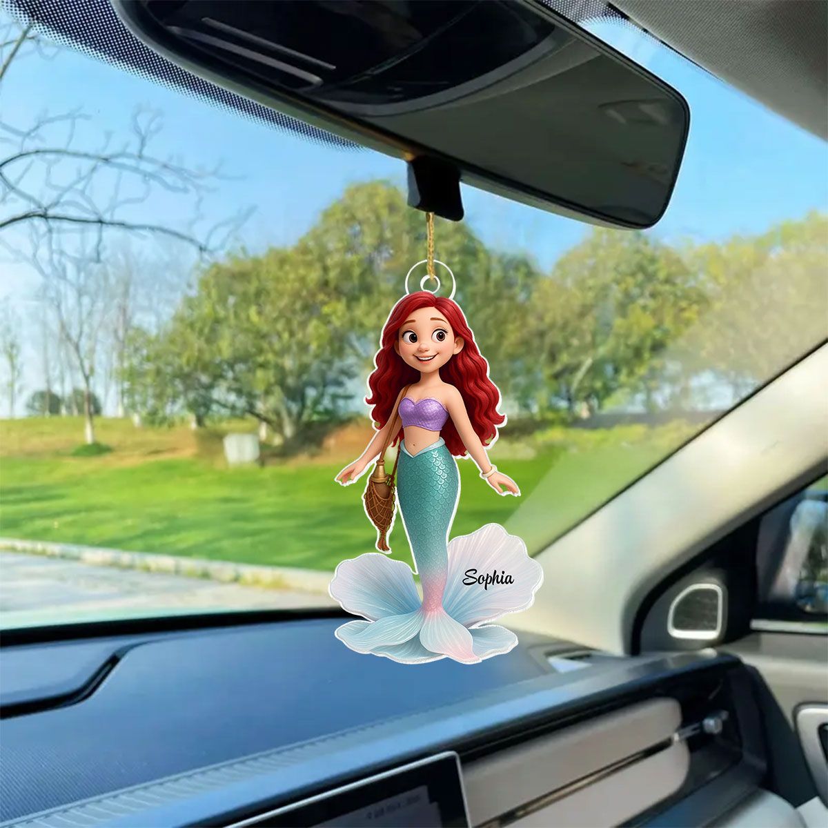 Pretty Cartoon Mermaid Personalized Acrylic Car Hanger, Gift for her, Gift for Besties