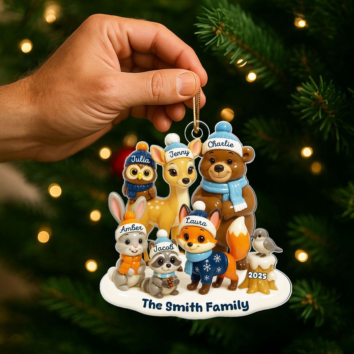 3D Effect Woodland Family Personalized Acrylic Ornament, Christmas Decor