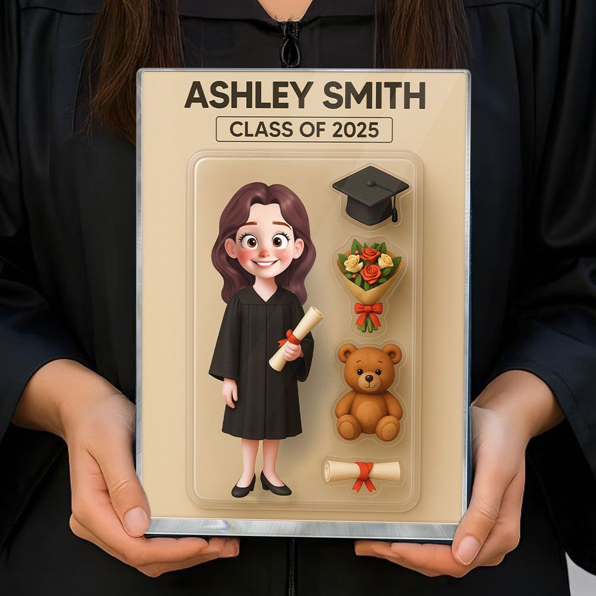 3D Effect Cartoon Funny Style Graduate Action Figure Pack Packaging Personalized Rectangle Acrylic Block Plaque