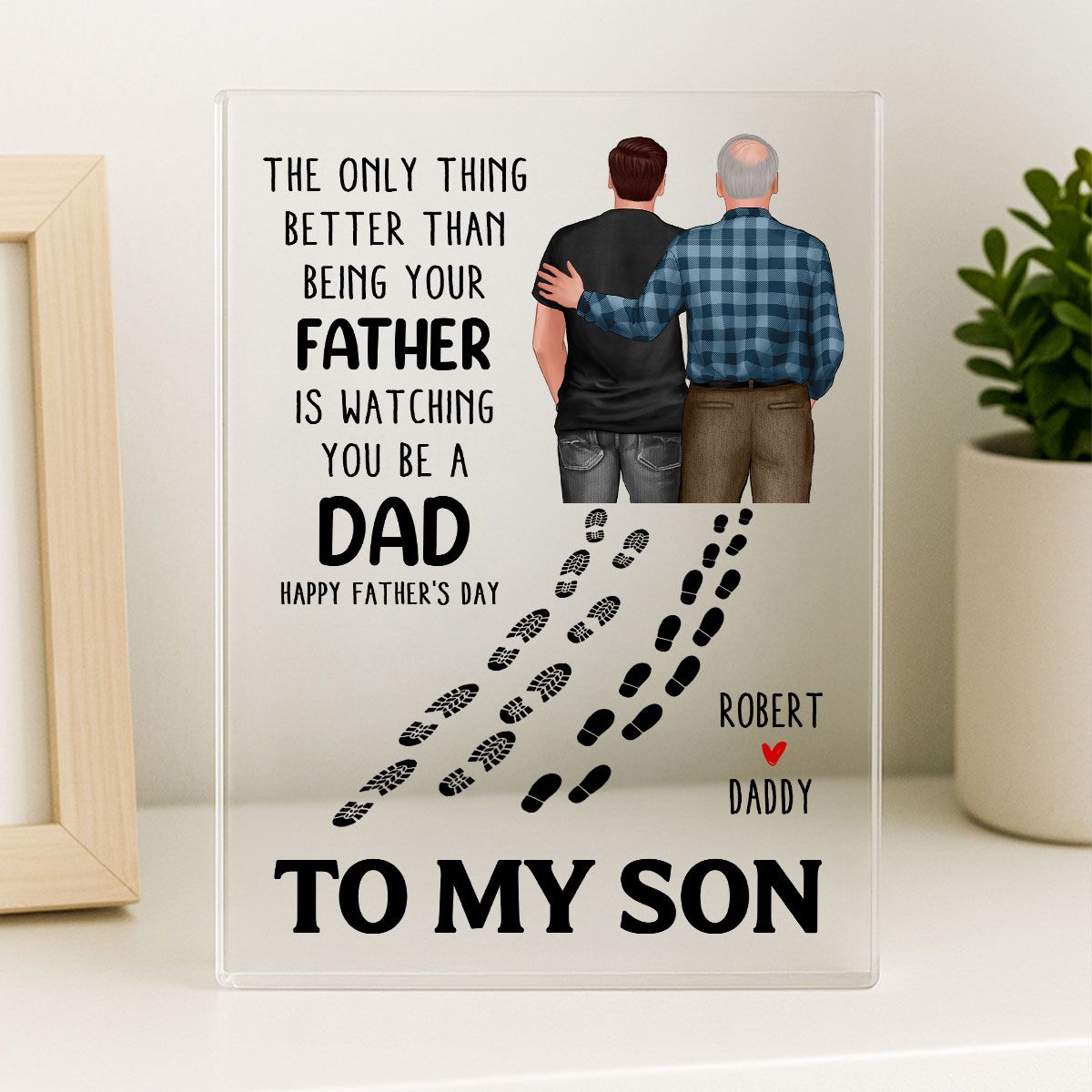 To My Son From Mom Dad Footprints Personalized Acrylic Block, Father's Day gift
