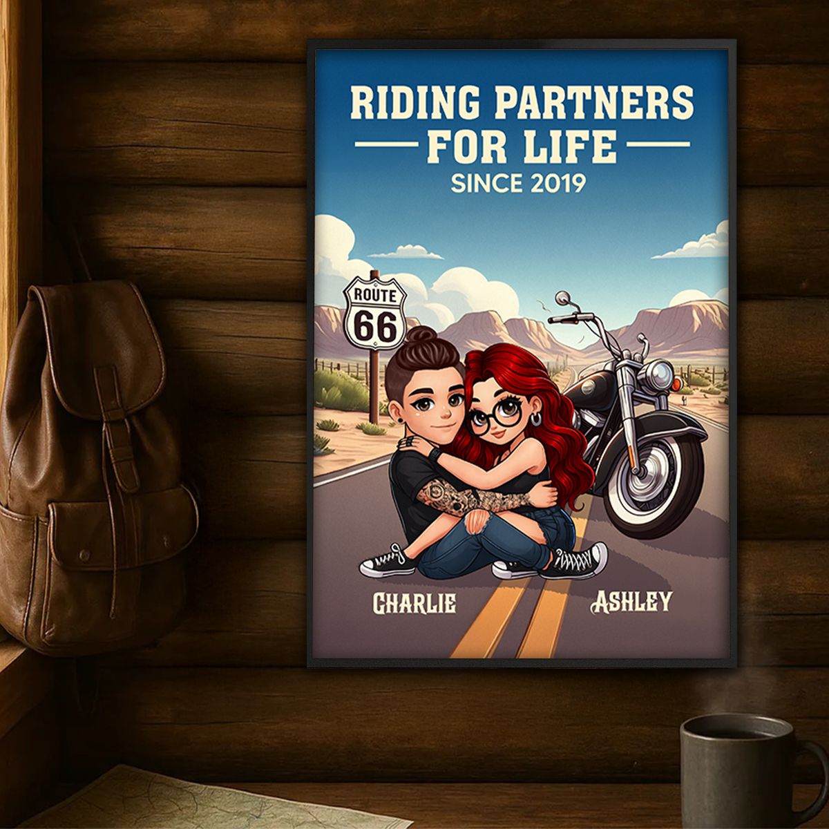 Bikers Couple Riding Partners for Life Personalized Canvas, Gift for him, Gift for her