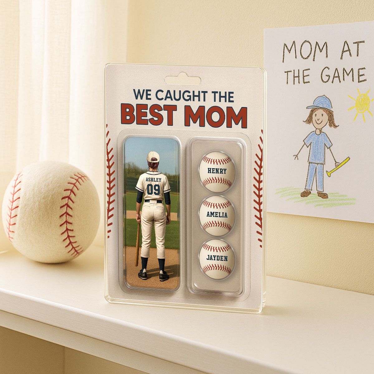 We Caught The Best Mom Baseball Lover Realistic Figure Style Personalized Acrylic Block Plaque