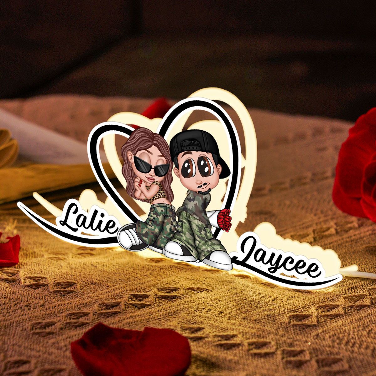 Y2K Couple Heart Shape With Names Personalized Light Box, Anniversary Gift, Unique Gift for Him for Her