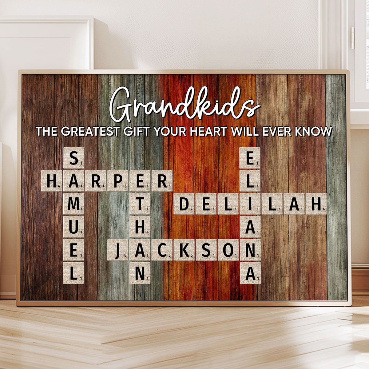 Grandkids Make Life More Grand Colorful Palette Heart Crossword Puzzle Art Personalized Canvas