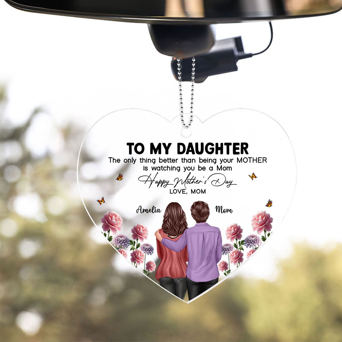 To My Daughter From Mom Happy Mother's Day Birth Flower Personalized Car Ornament, Mother's Day Gift For Daughter