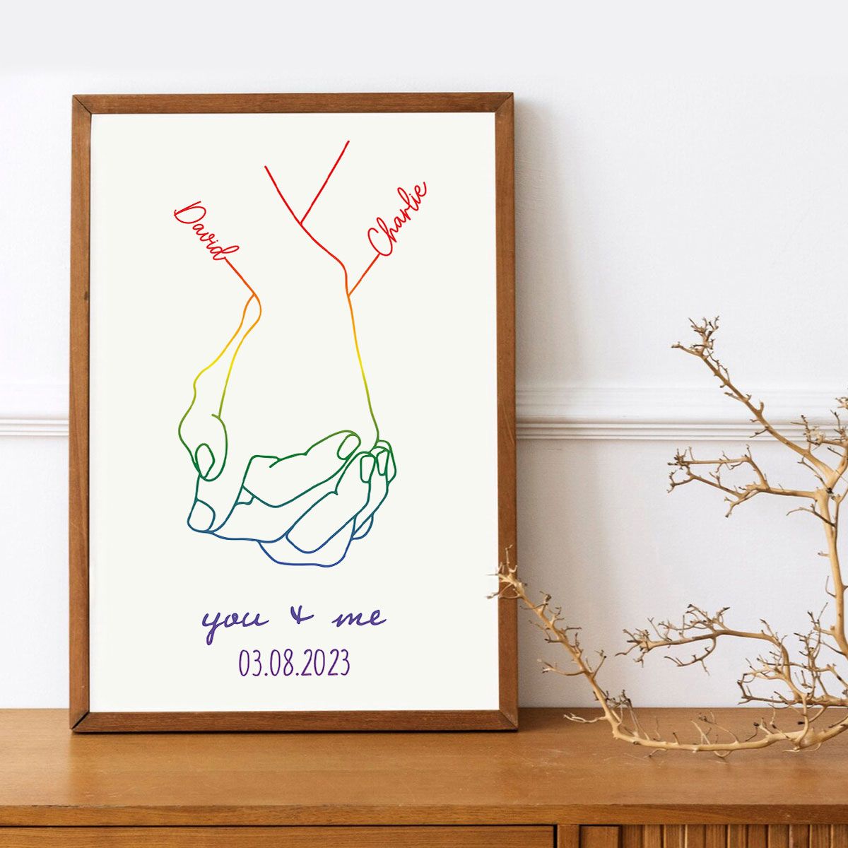 Personalized Couple Relationship Hand Line Art Print, Custom Canvas Gift for LGBTQ+ Couples