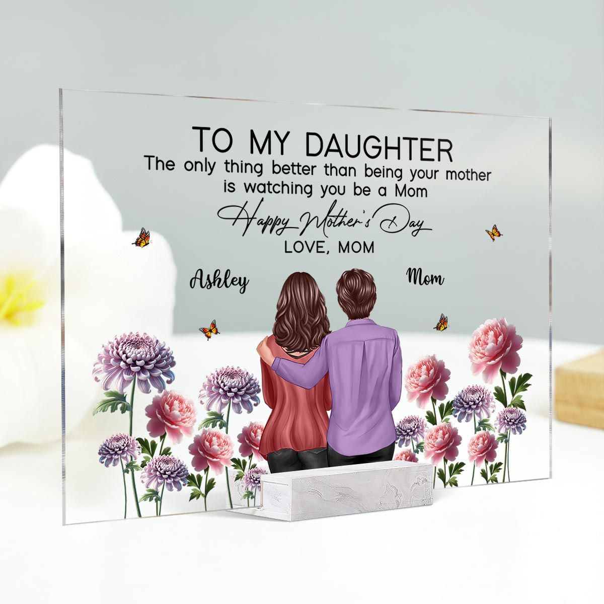 To My Daughter From Mom Happy Mother's Day Birth Flower Personalized Rectangle Acrylic Plaque, Mother's Day Gift For Daughter