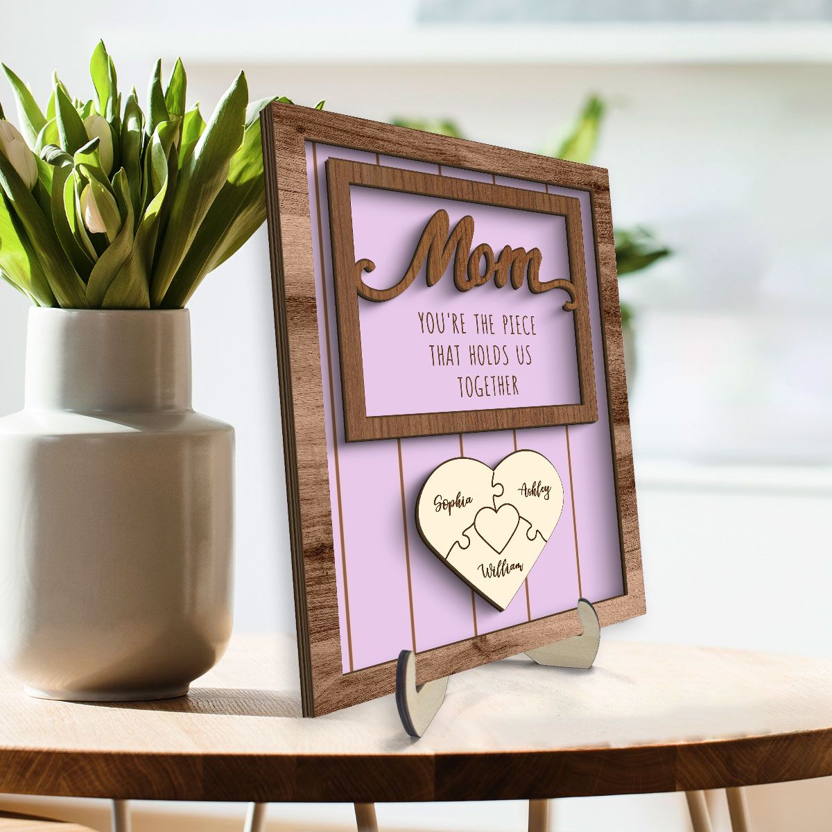 Personalized Mom Gift You are the Piece that Holds us Together, Puzzle with Names for Mother, Engraving Wood Mother's Day Gift, Mommy Gift