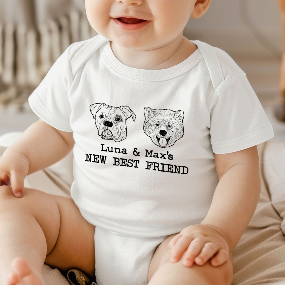New Best Friends Dog Cat Outline Baby Shower Gift, Newborn Baby Gift Personalized Baby Onesie Baby Shirt