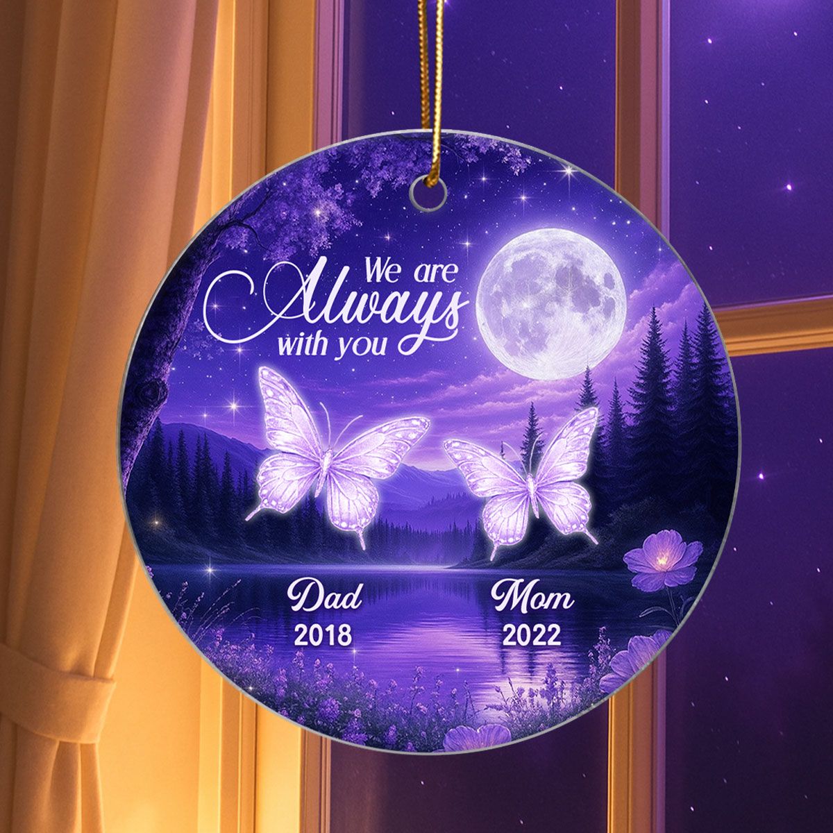 Moonlit Garden with Luminous Butterflies Memorial Personalized Acrylic Ornament, Heartwarming Sympathy Gift for Family