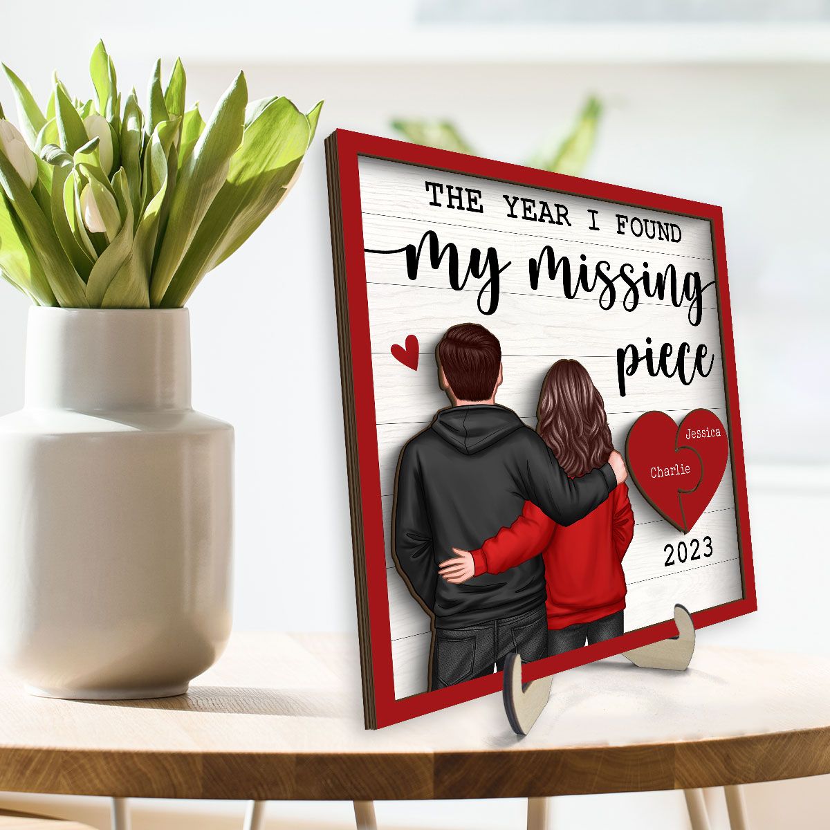 The Year I Found My Missing Piece Back View Couple Personalized 2-Layered Wooden Plaque, Valentine's Day Gift for him, Gift for her