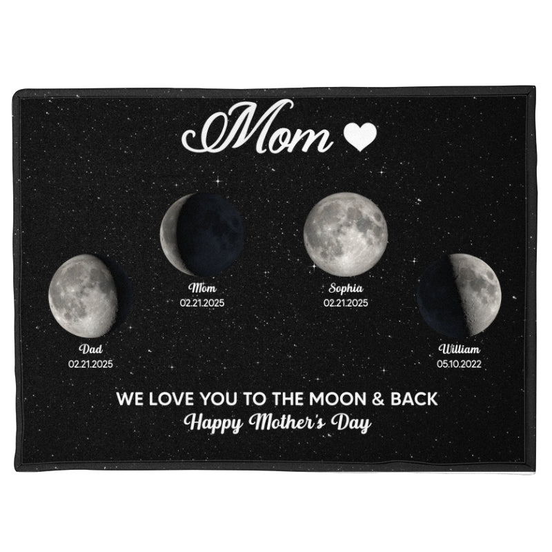 Mom Grandma Love You To The Moon And Back Moon Phase Art Personalized Blanket