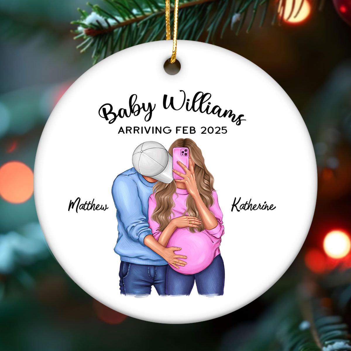 Personalized Hugging Pregnant Couple Ornament, Expecting Family, Baby Coming Soon, Pregnancy Announcement Personalized Ornament