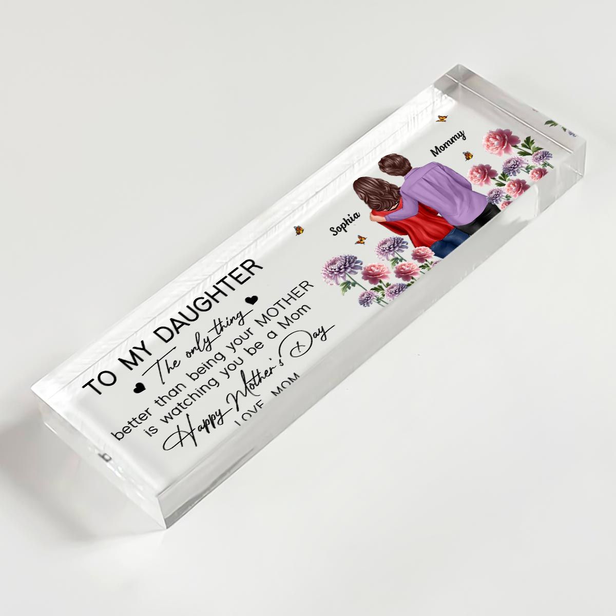 To My Daughter From Mom Happy Mother's Day Birth Flower Personalized Desk Block, Mother's Day Gift For Daughter
