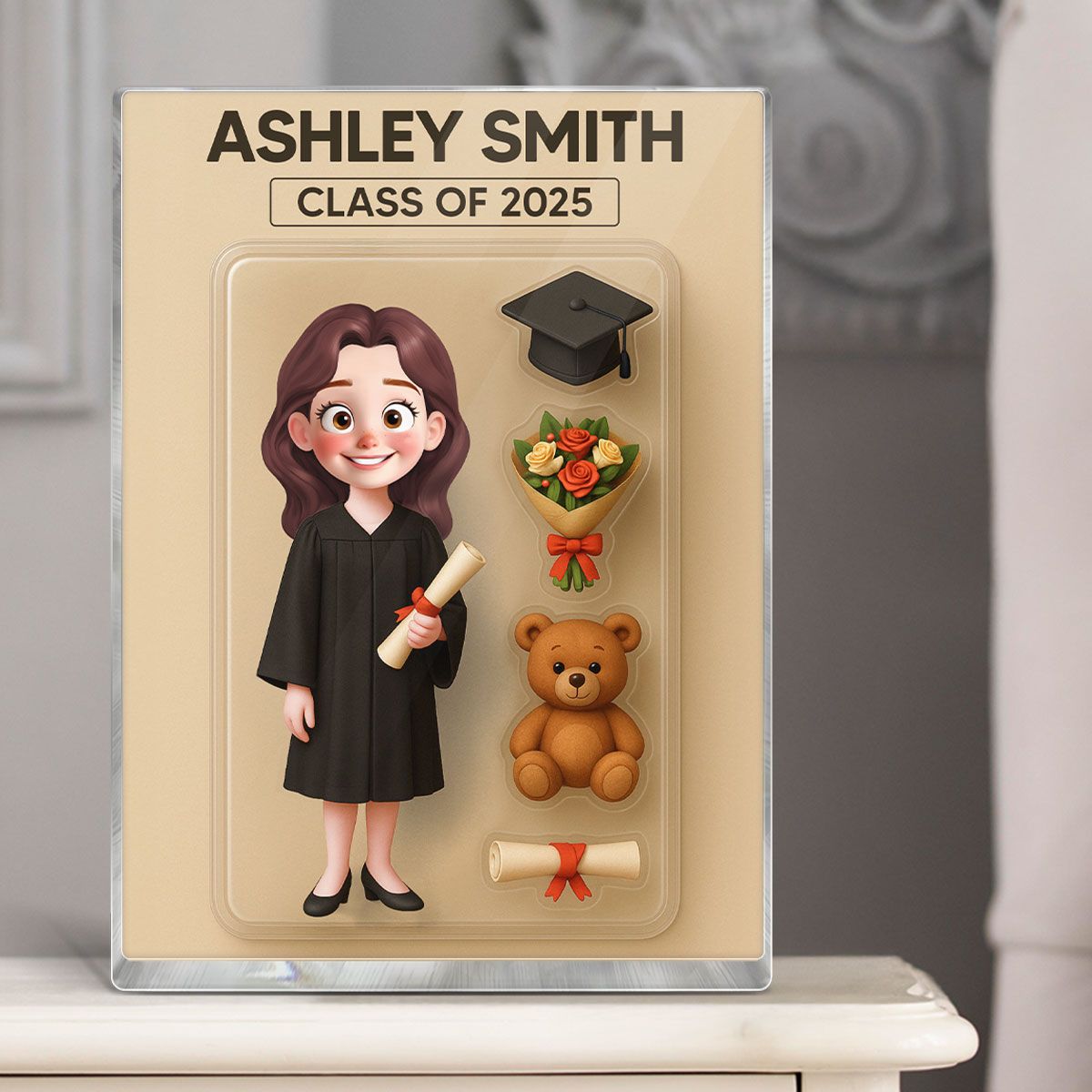 3D Effect Cartoon Funny Style Graduate Action Figure Pack Packaging Personalized Rectangle Acrylic Block Plaque