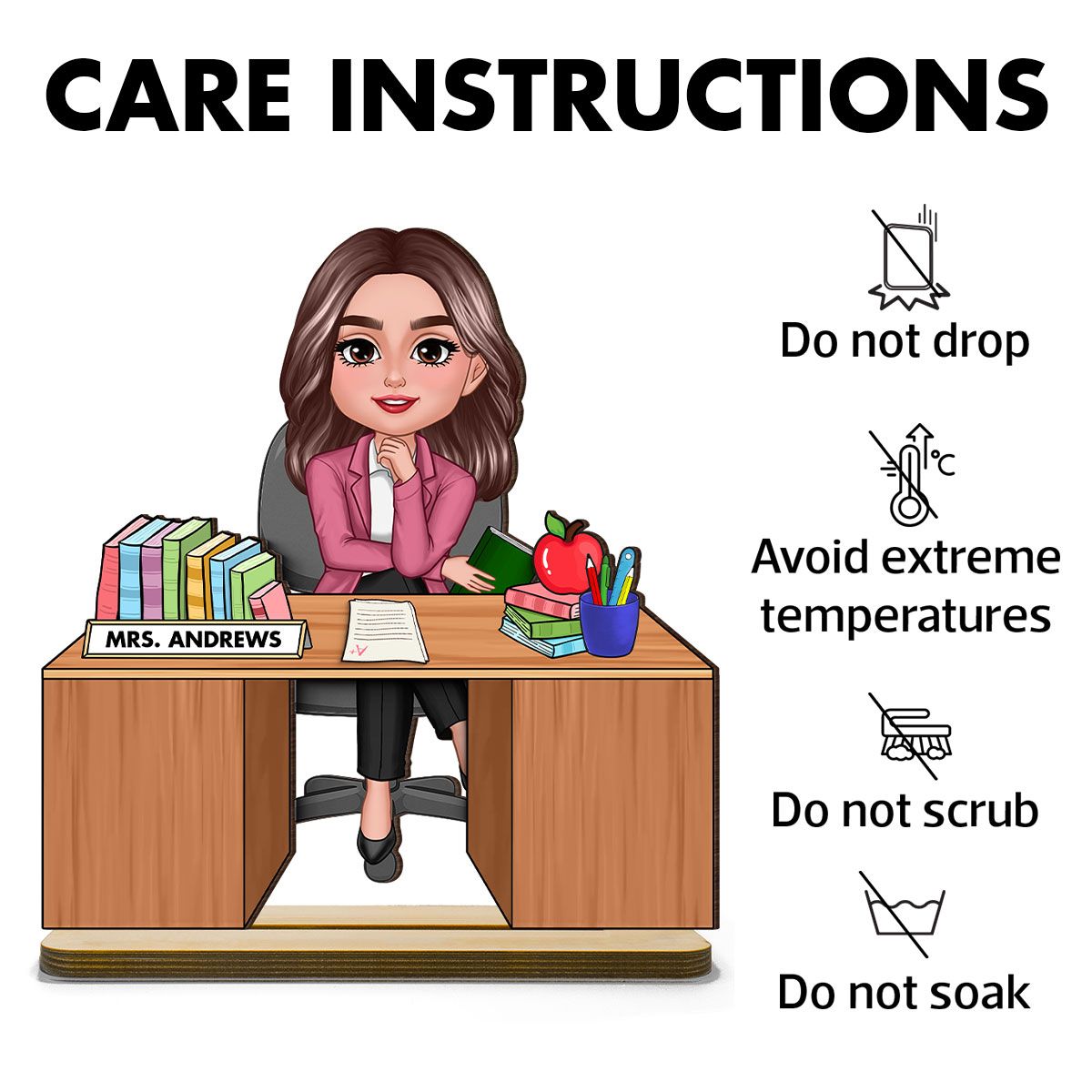 Teacher Sitting At Desk Personalized 2-Layer Standing Wooden Plaque, Back To School Gift