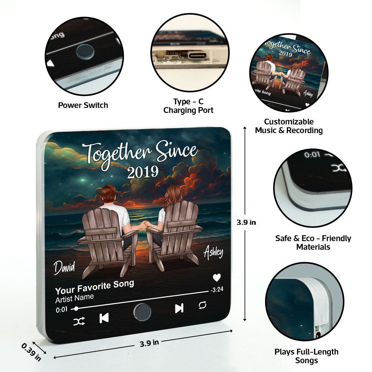 Night Beach Landscape Couple Sitting Back View Personalized Music Magnet