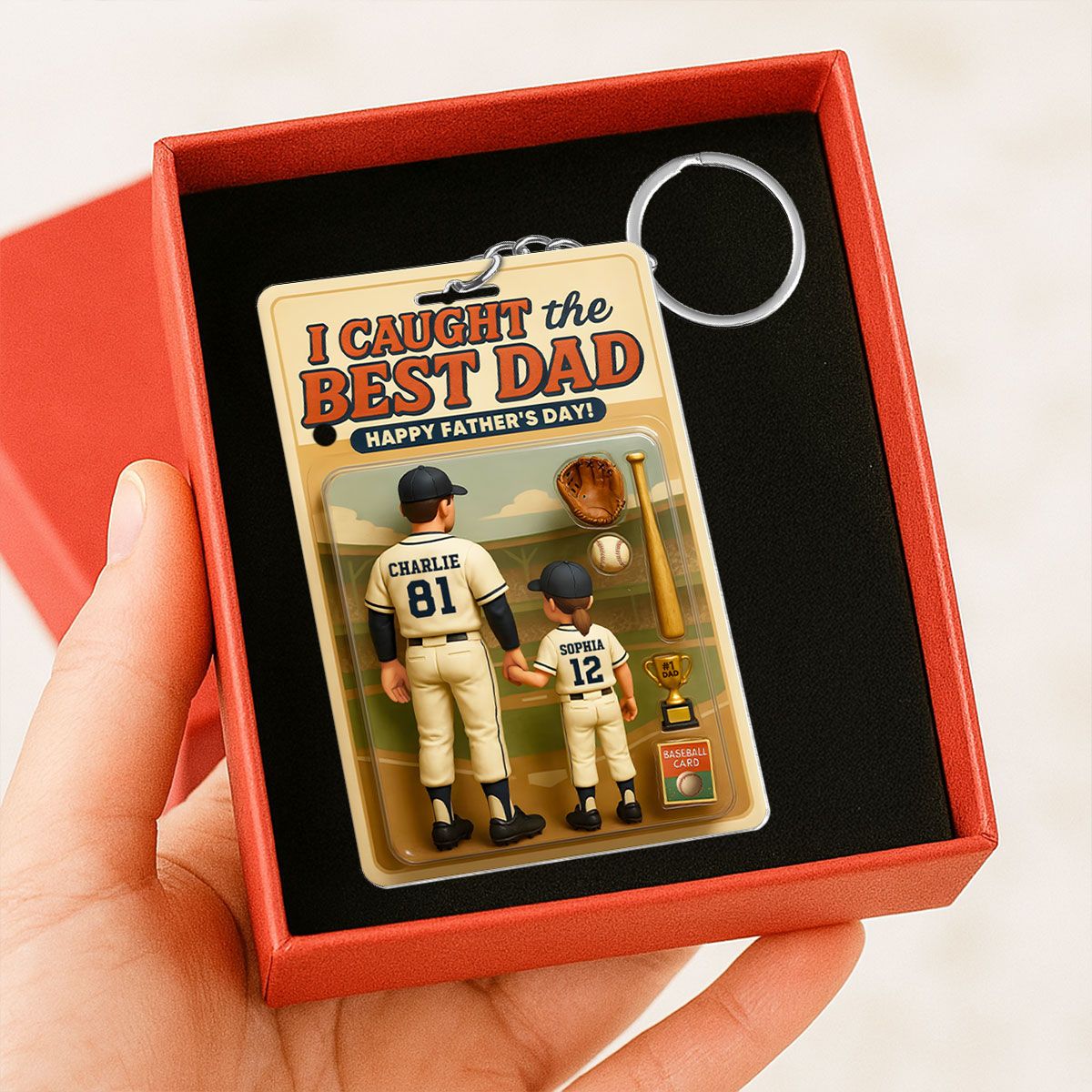 We Caught the Best Dad Baseball Custom Figure Personalized Acrylic Keychain, Father's Day Gift for Dads